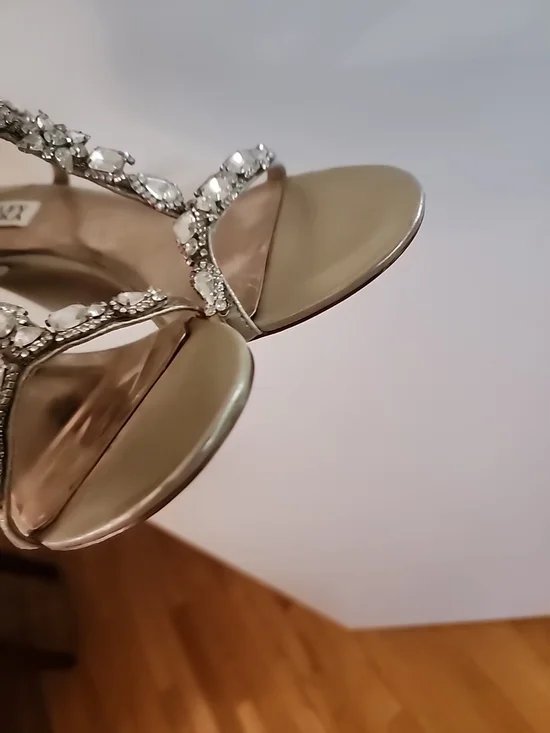 Badgley Mischka Women's Metallic Gold Gem-Embellished Strappy Wedge Sandals - Picture 7 of 10